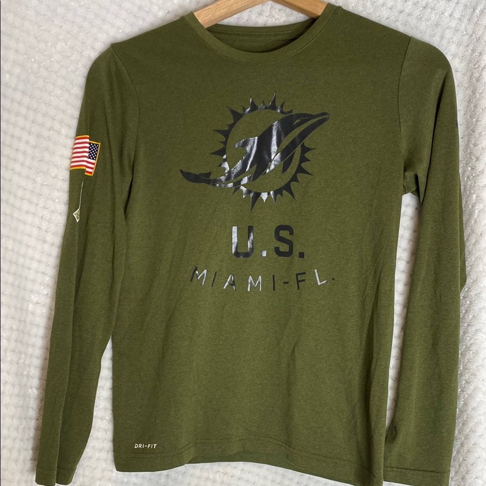 The Nike Tee Military Style Green Miami Dolphins Long Sleeve Shirt